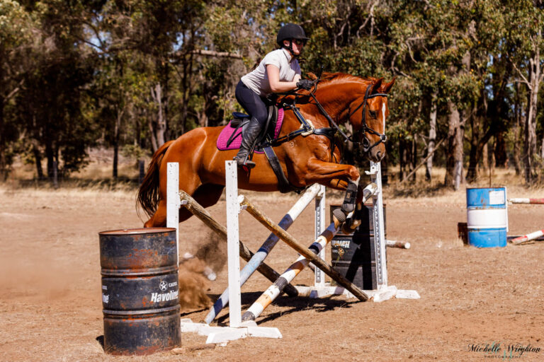 Miss B riding and jumping with Flame