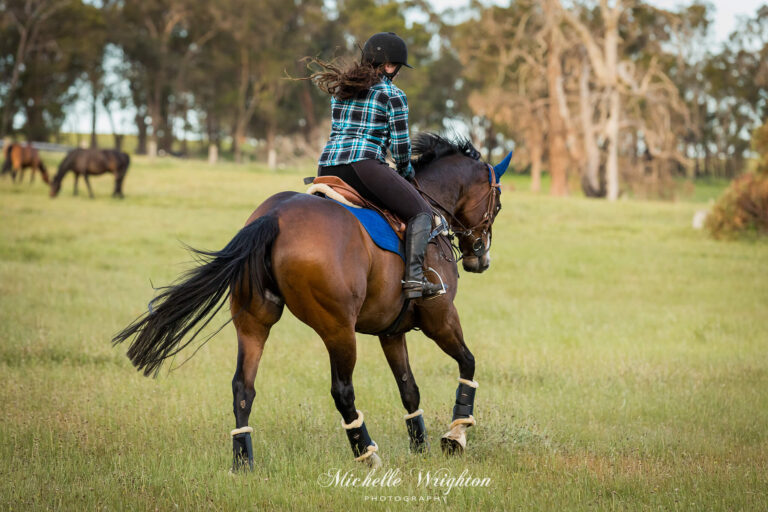 Miss B riding and jumping with Shiloh